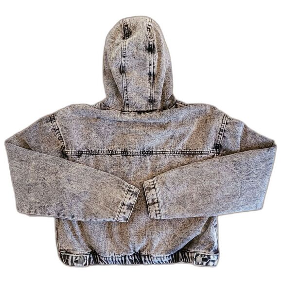 Ashley-Vintage Charm Women Cropped Denim Hoodie Jacket Faded Black L - Picture 5 of 8